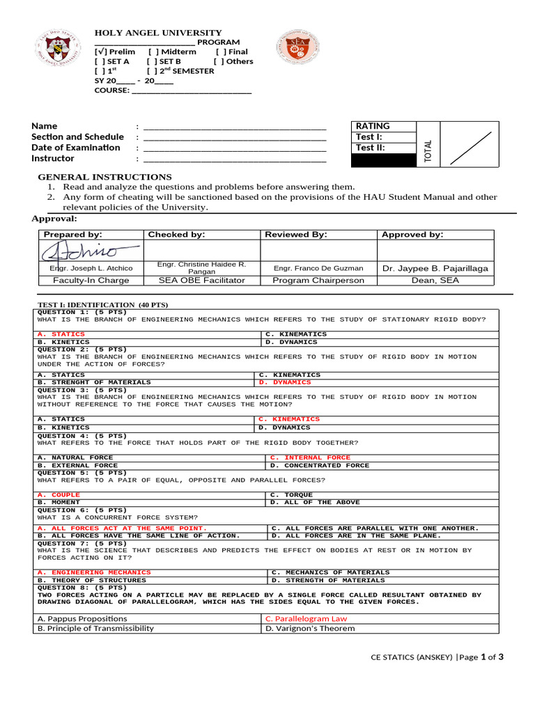 Engineering Mechanics Exam Template | PDF | Force | Physical Phenomena