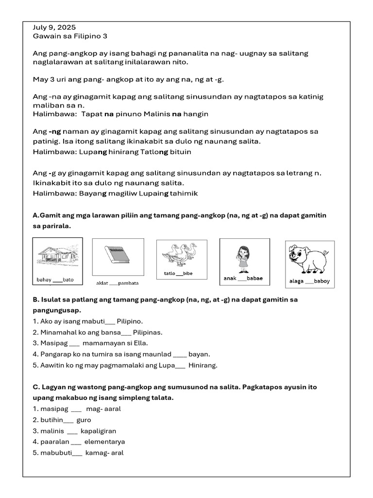 July 9 2025 Filipino Activity | PDF