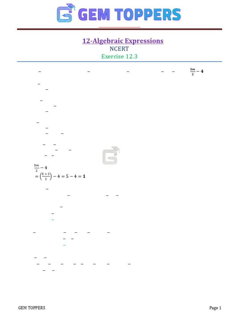 Class 7 Algebraic Expressions Solutions | PDF | Chess Theory | Chess ...