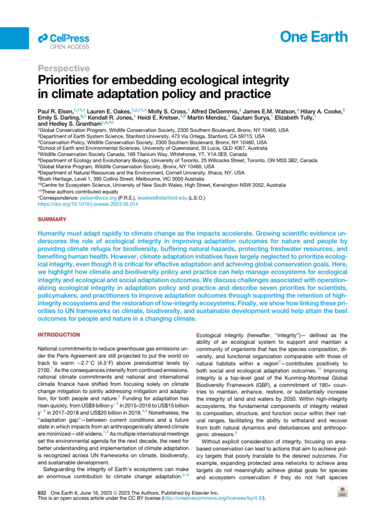 Ecological Integrity in Climate Adaptation | PDF | Conservation Biology ...