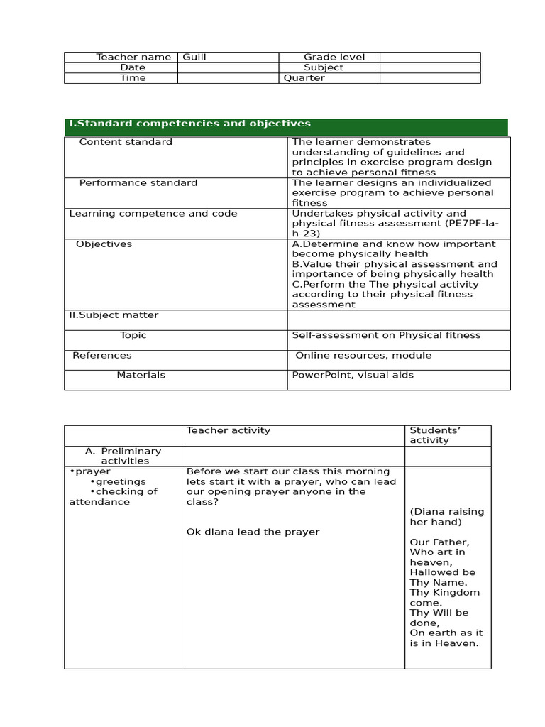 7es Lesson Plan Guill | PDF | Physical Fitness