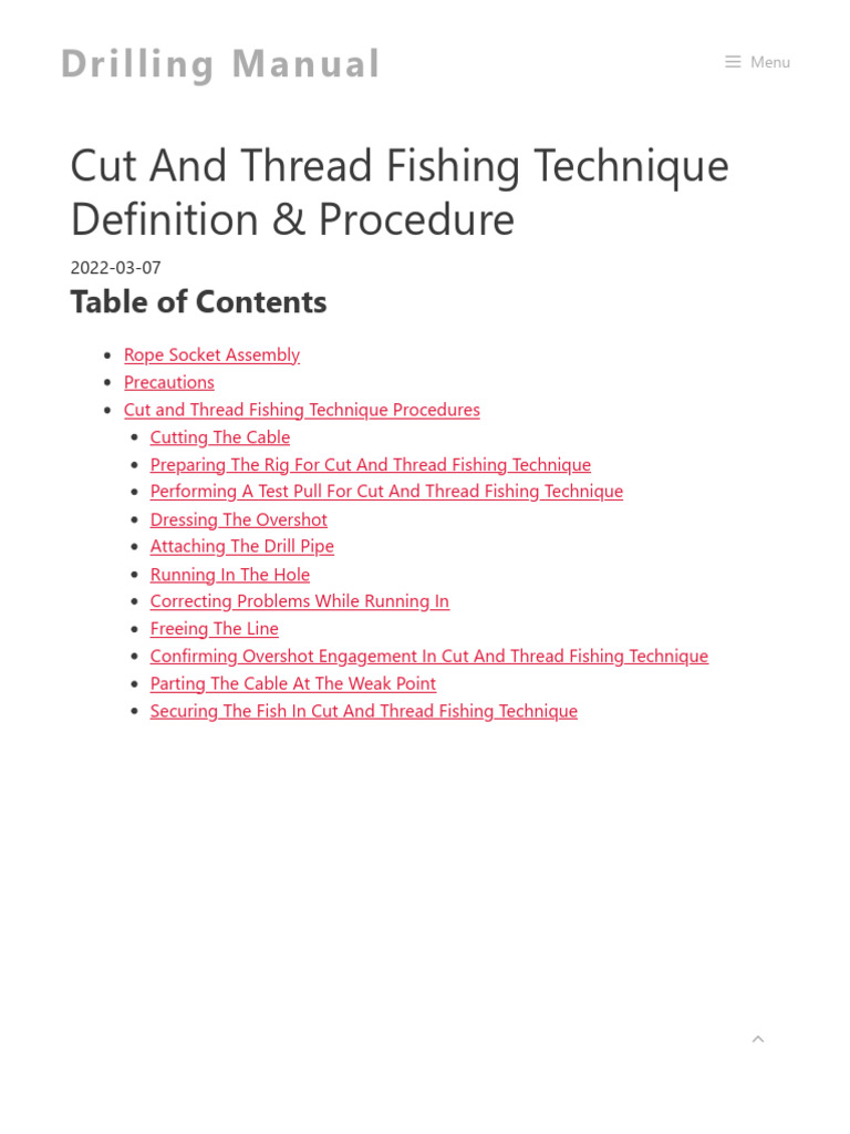 Cut and Thread Fishing Procedure | PDF | Pipe (Fluid Conveyance ...