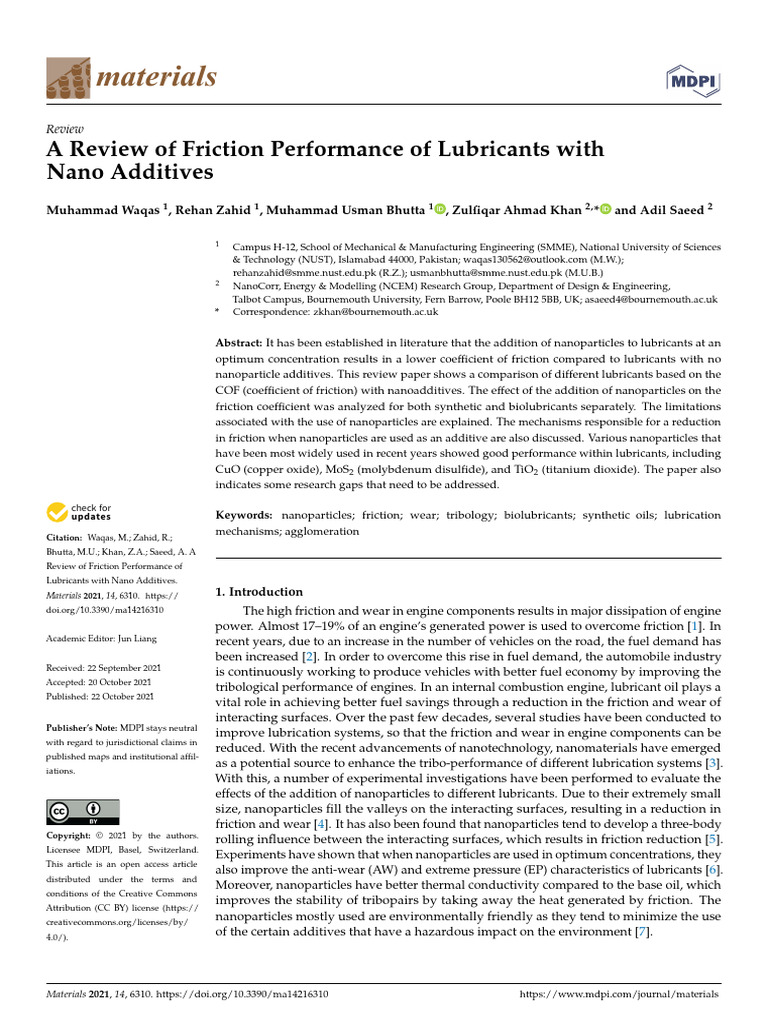 Friction Performance of Nano Lubricants | PDF | Wear | Friction