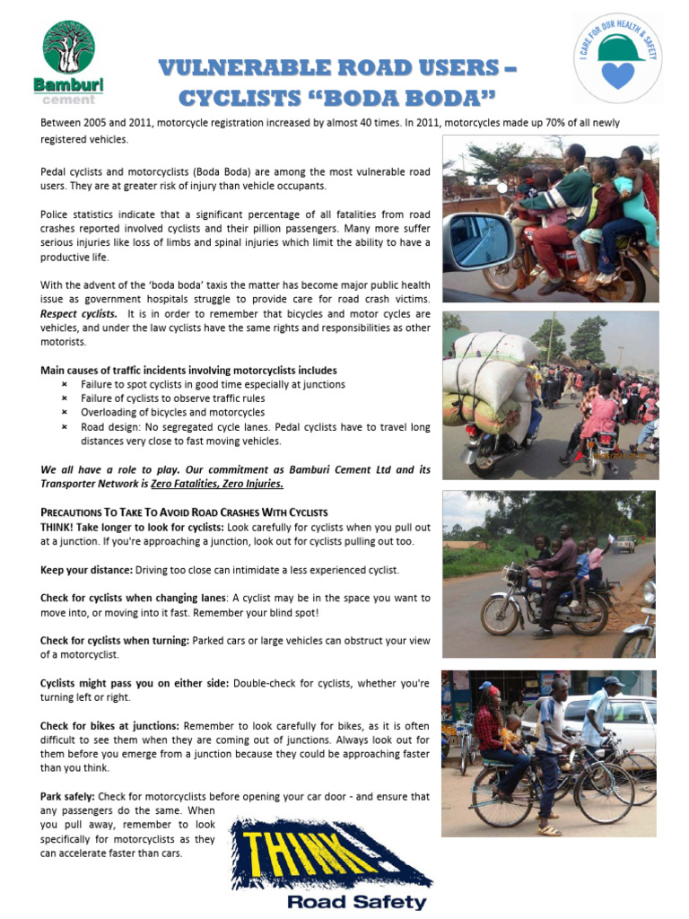 Road Safety Tips for Cyclists and Boda Boda Users | PDF | Motorcycle ...