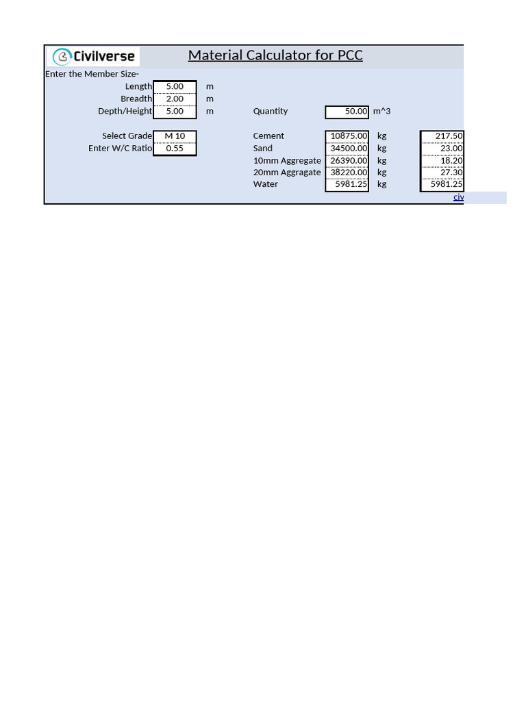 PCC and Masonry Material Calculator | PDF | Brick | Mortar (Masonry)