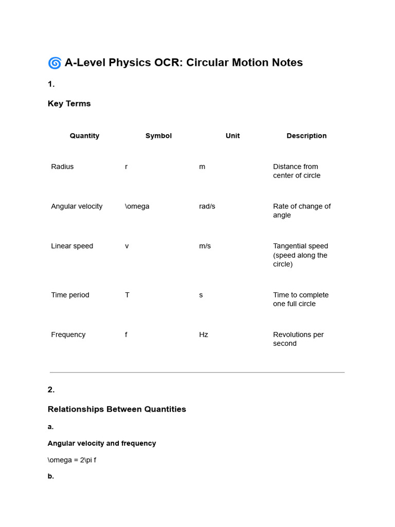 A-Level Physics OCR - Circular Motion Notes PDF | PDF