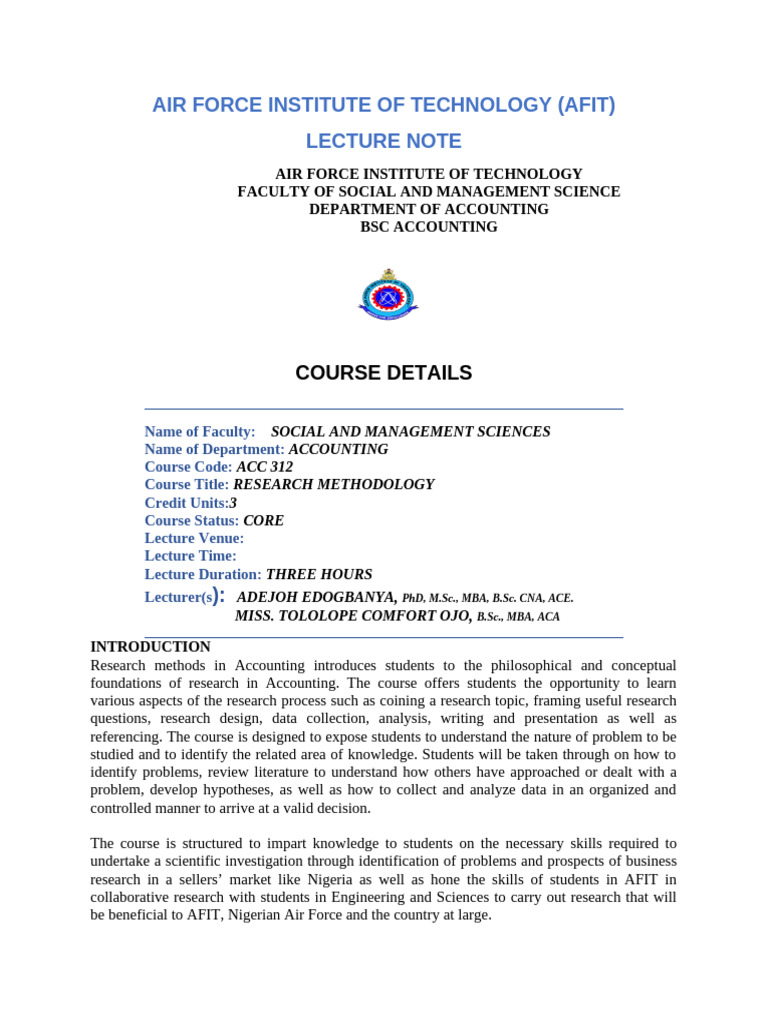 AFIT Research Methodology Course Guide | PDF | Methodology | Theory