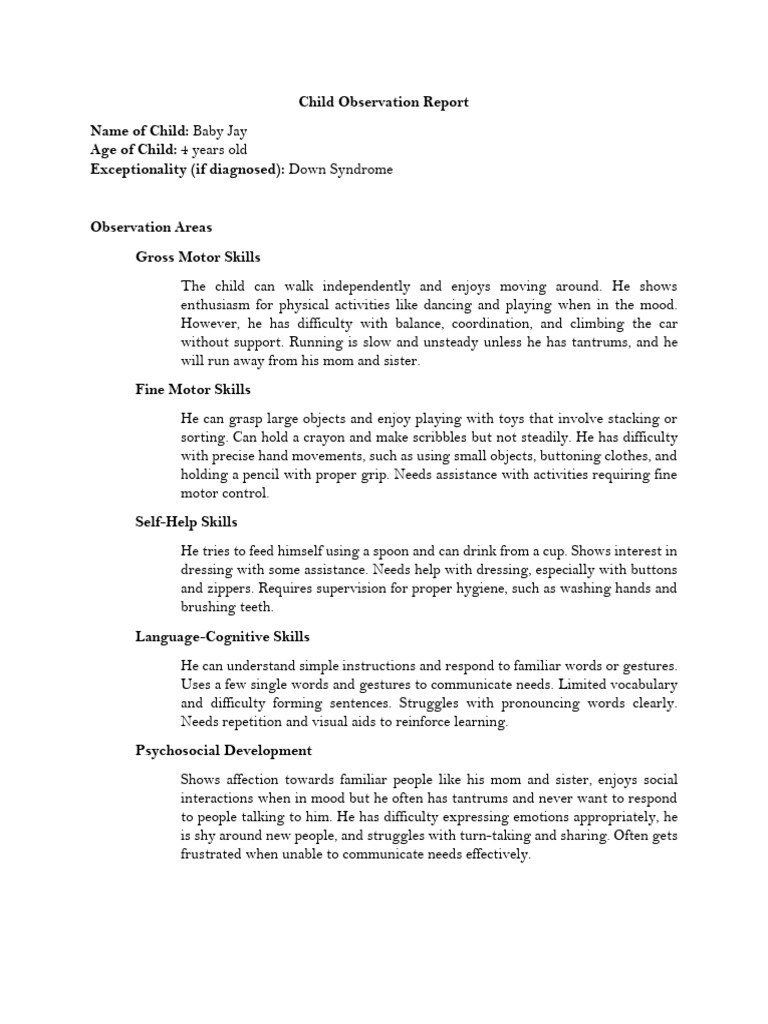 Child Observation Report: Baby Jay | PDF