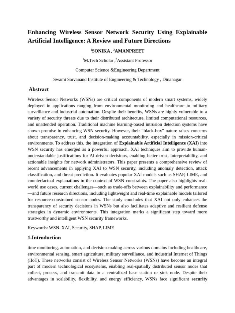 Xai For Wireless Sensor Network Security Pdf Wireless Sensor