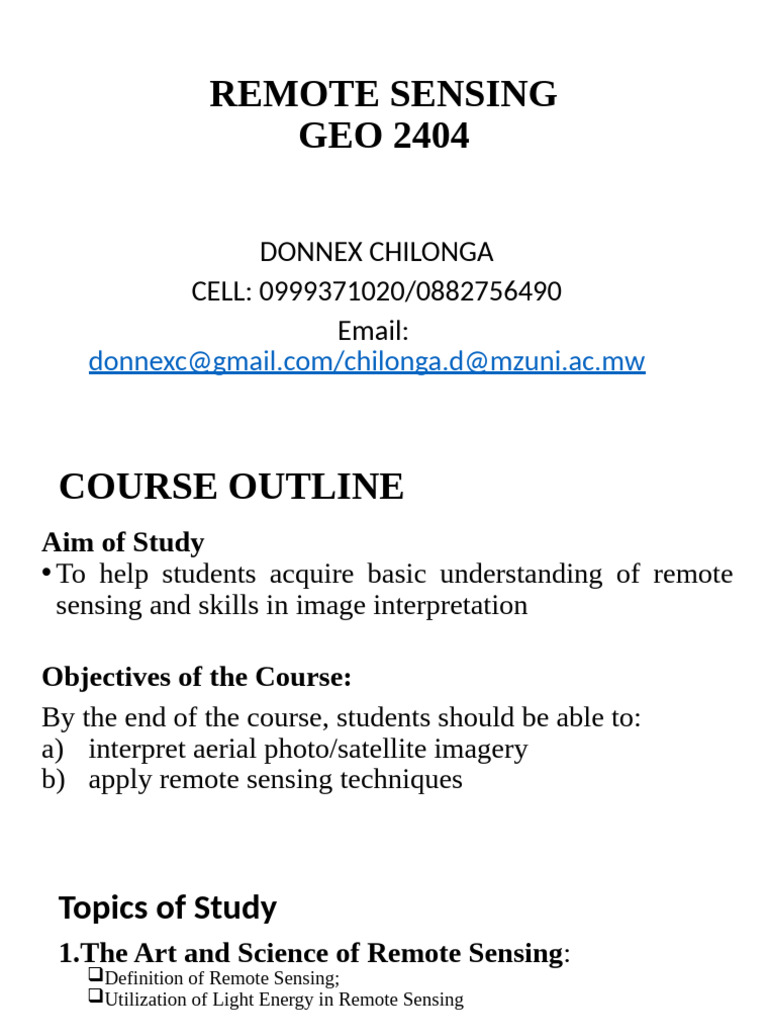 Remote Sensing Course Outline | PDF | Electromagnetic Radiation | Infrared