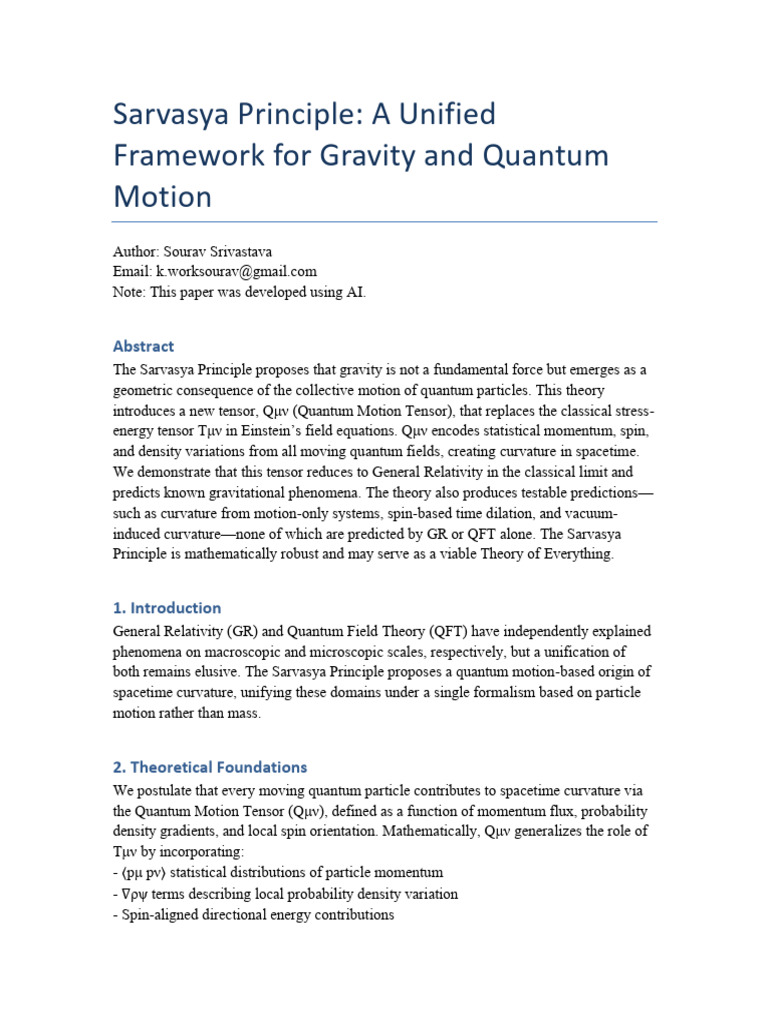 Sarvasya Principle: Unifying Gravity & Quantum | PDF | General ...