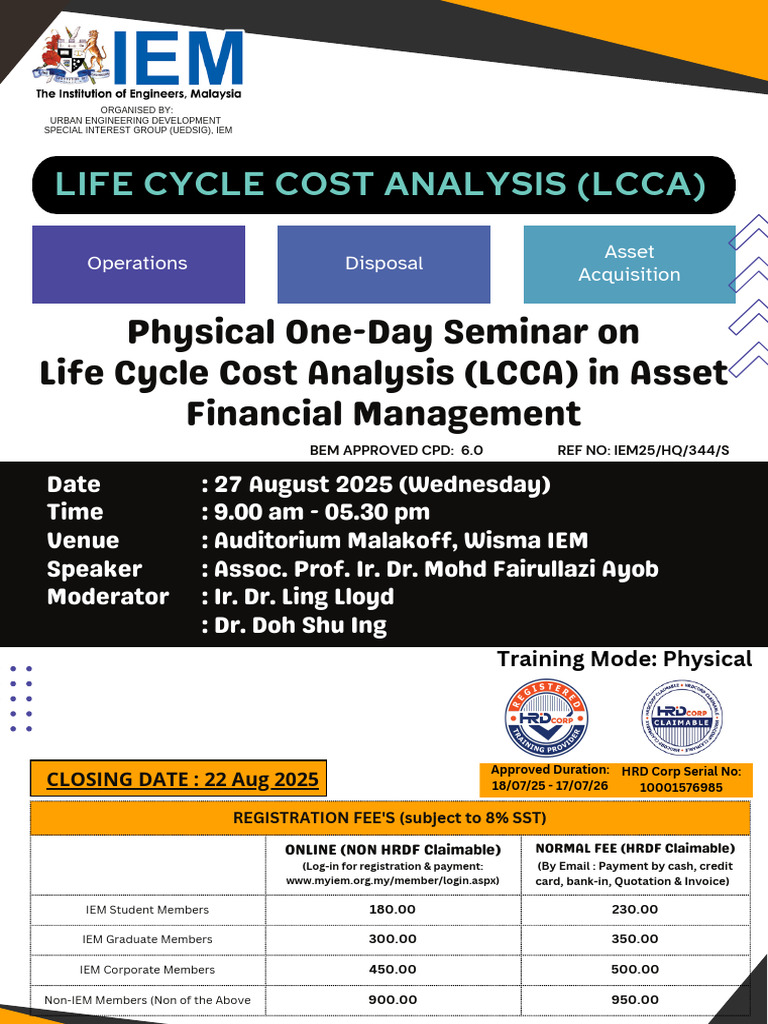 Life Cycle Cost Analysis Seminar 2025 | PDF | Academic Degree | Payments