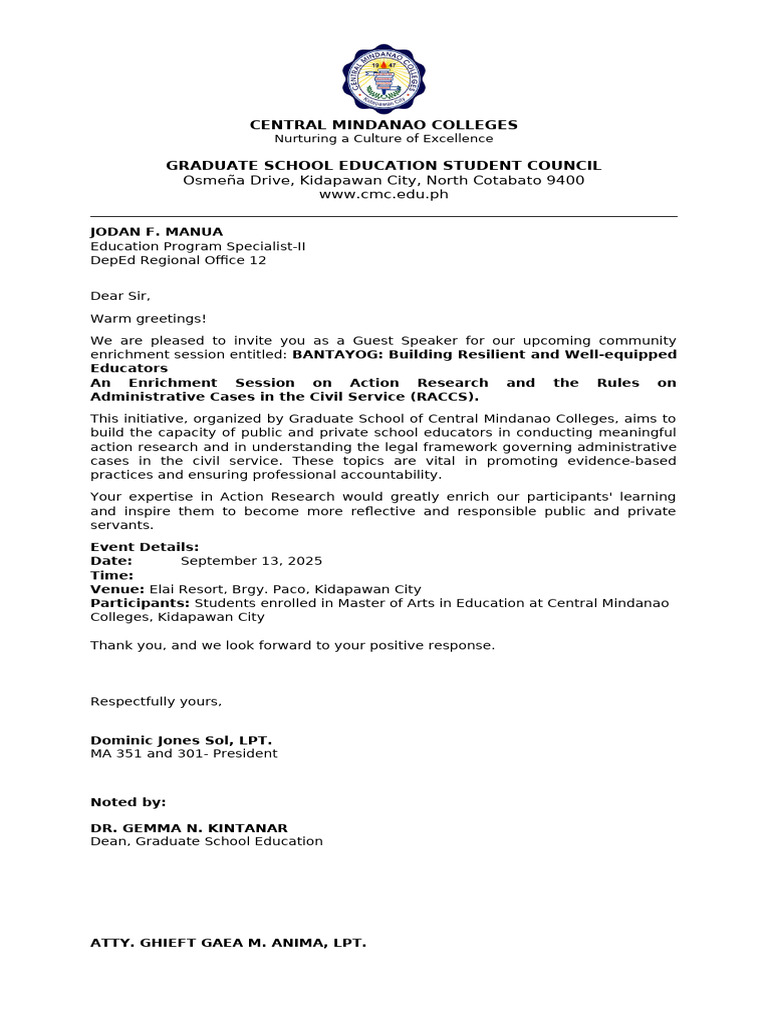 Invitation for Guest Speaker at Seminar | PDF