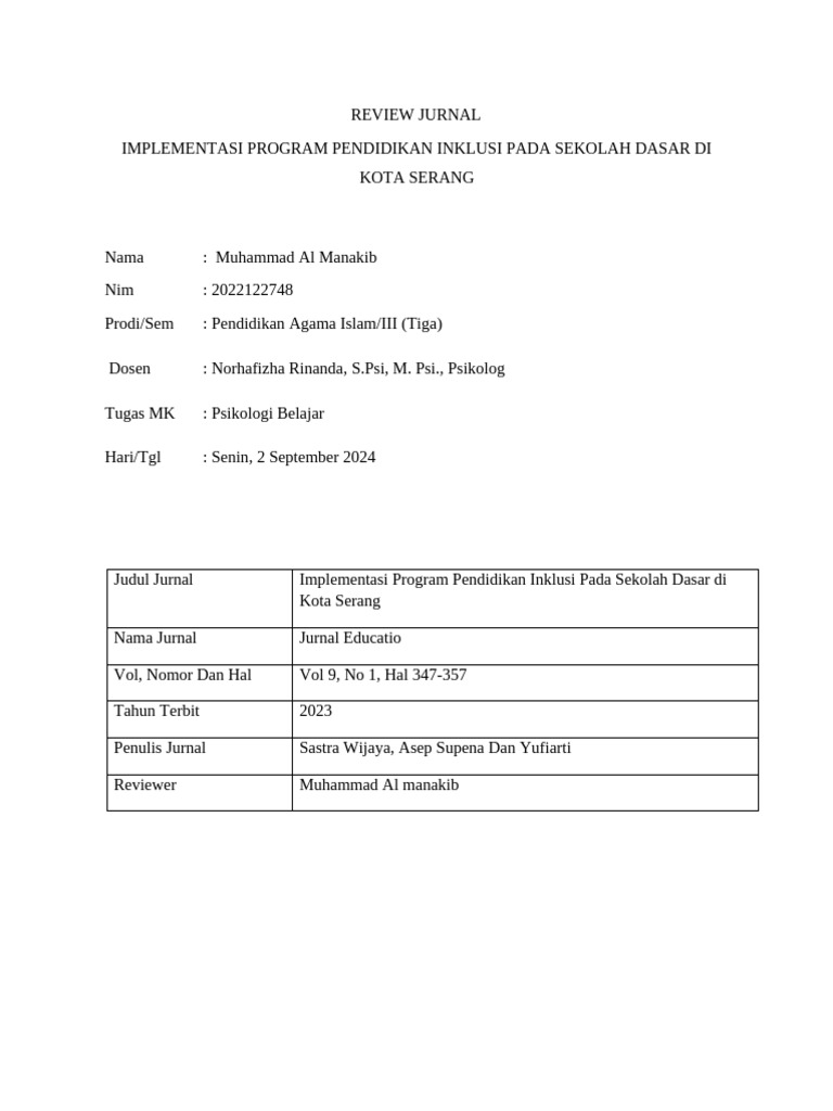 Pendidikan Inklusi di Sekolah Dasar Serang | PDF