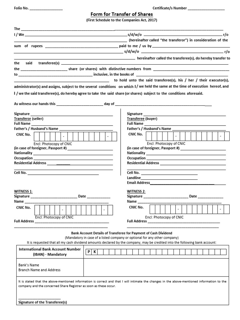Share Transfer Form Template | PDF | Money | Banking
