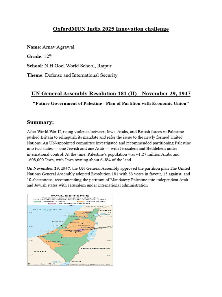 UN Resolution 181: Palestine Partition Analysis | PDF | Mandatory ...