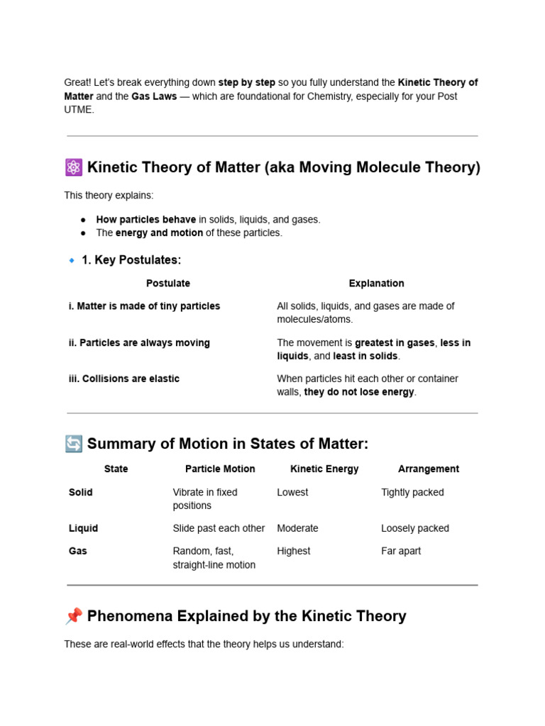 Kinetic Theory and Gas Laws Explained | PDF | Gases | Gibbs Free Energy