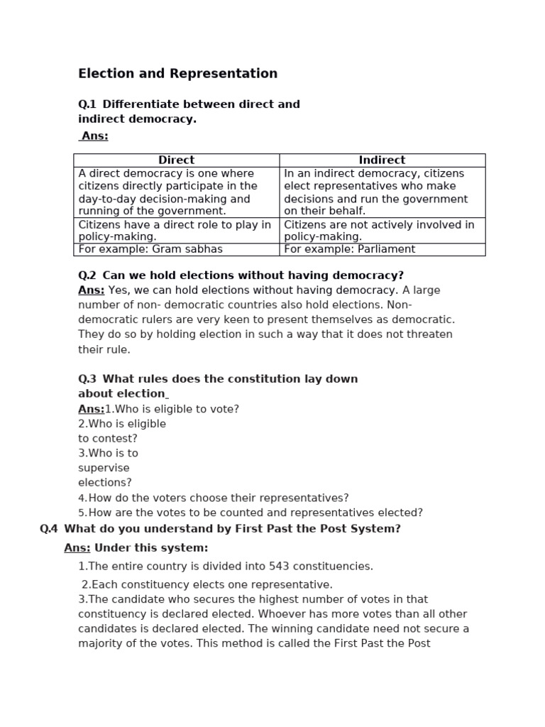Class 11 Notes on Elections & Representation | PDF | Electoral District ...