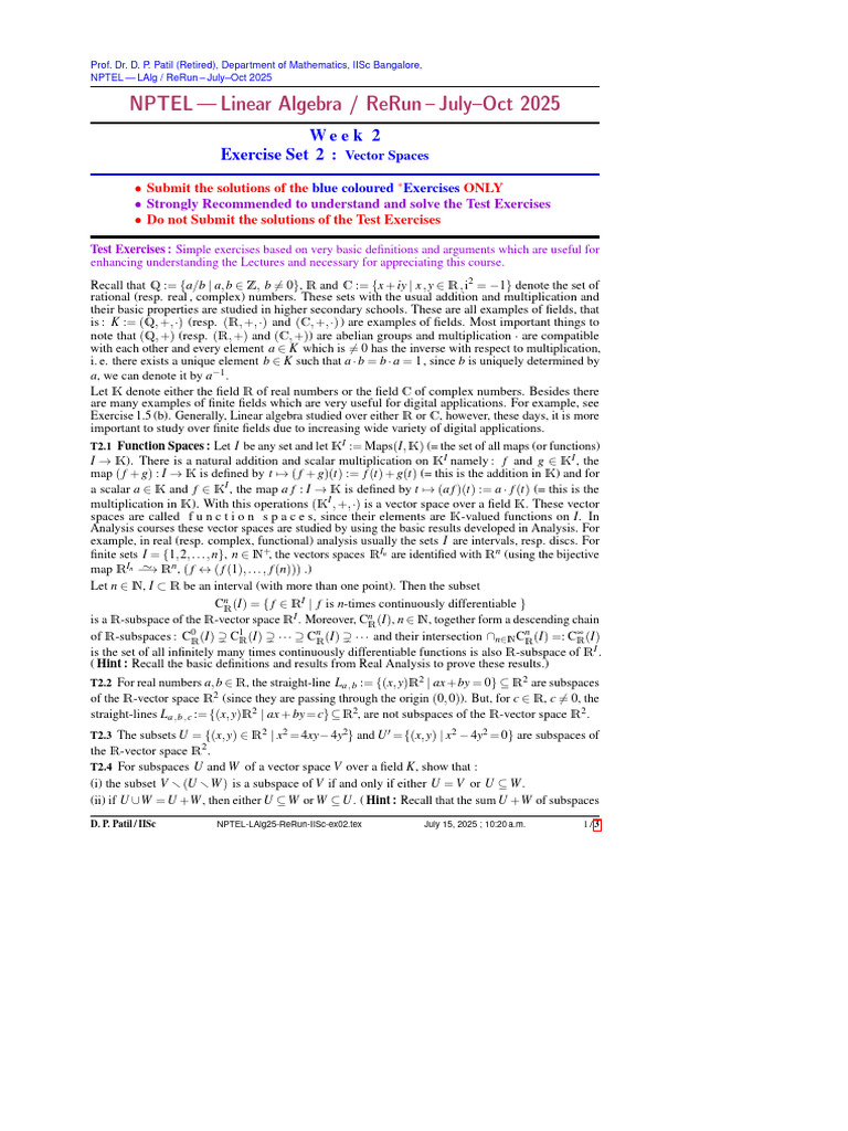 Nptel Lalg25 Rerun Iisc Ex02 | PDF | Field (Mathematics) | Polynomial