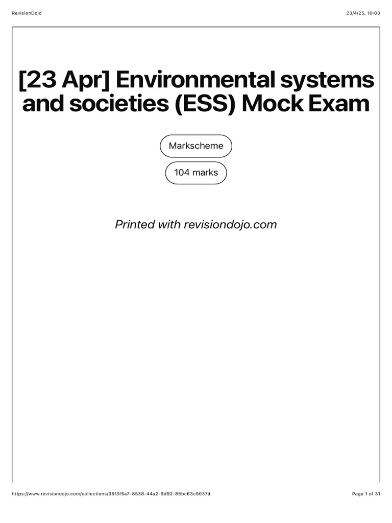 ESS Mock Exam Markscheme Guide | PDF | Forests | Climate Change