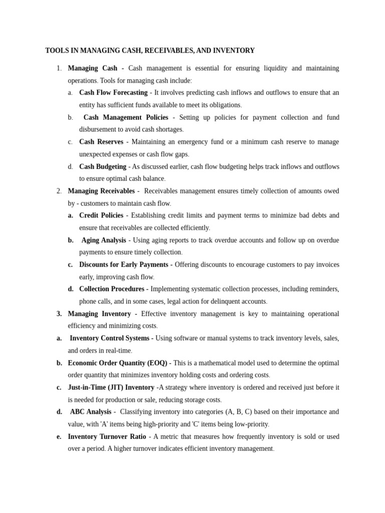 Tools for Cash and Inventory Management | PDF | Inventory | Cash