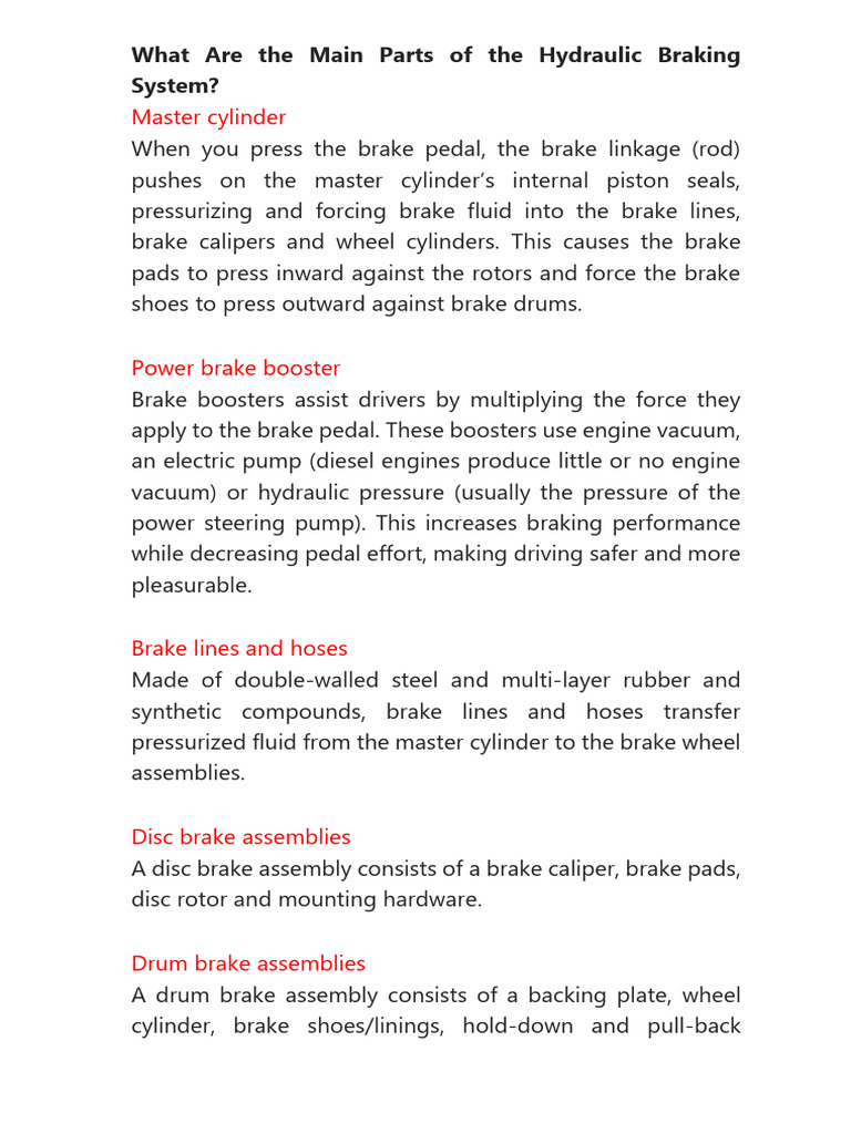 How Do Brakes Work in A Car PDF | PDF | Brake | Vehicle Parts