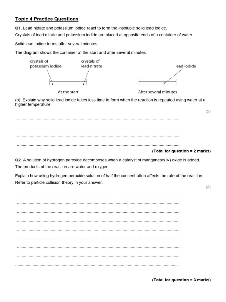 Chemistry Reaction Rate Practice Questions | PDF | Reaction Rate ...