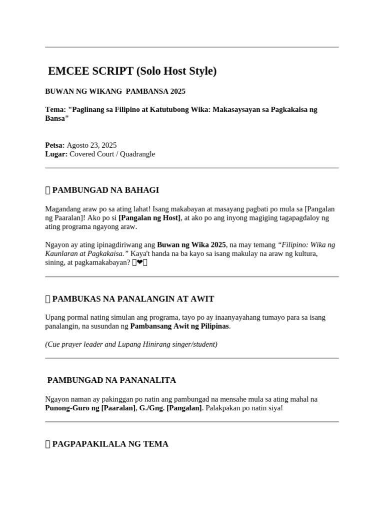Emcee Script (Solo Host Style) | PDF