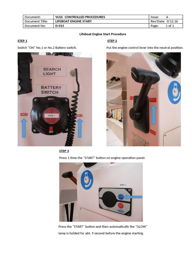 D015 Lifeboat Engine Start Procedure | PDF