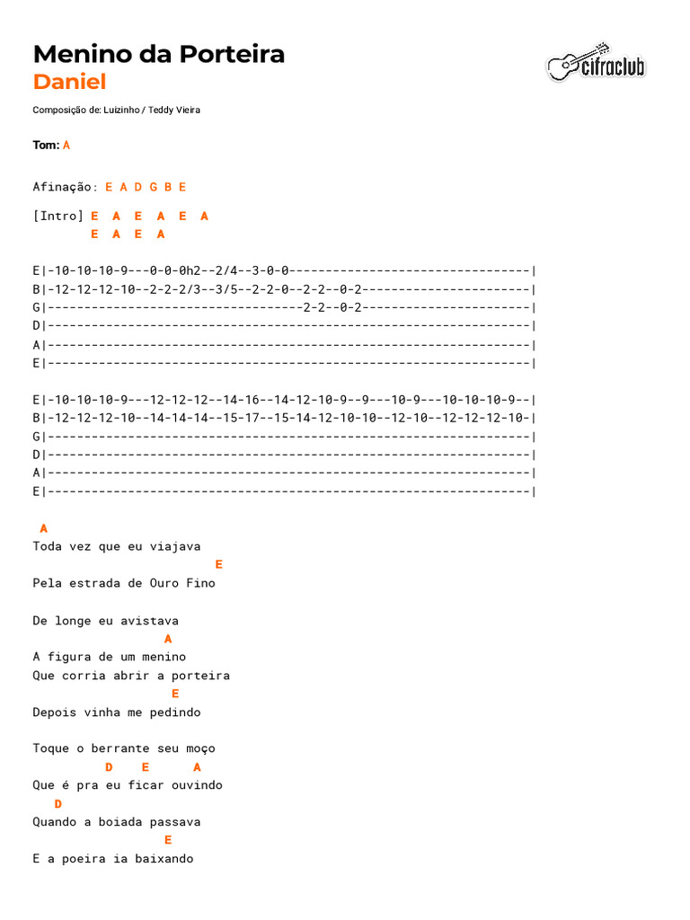 Letra e Acordes de Menino da Porteira | PDF