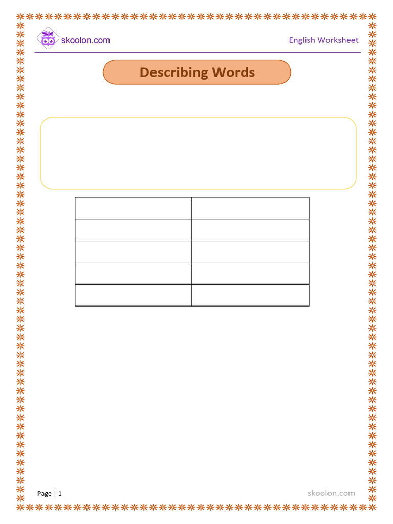Describing Words English Worksheet | PDF