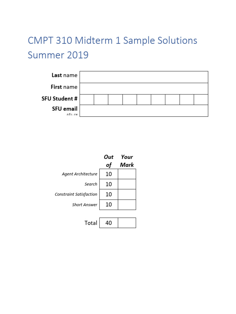 CMPT 310 Midterm 1 Solutions | PDF | Theoretical Computer Science ...