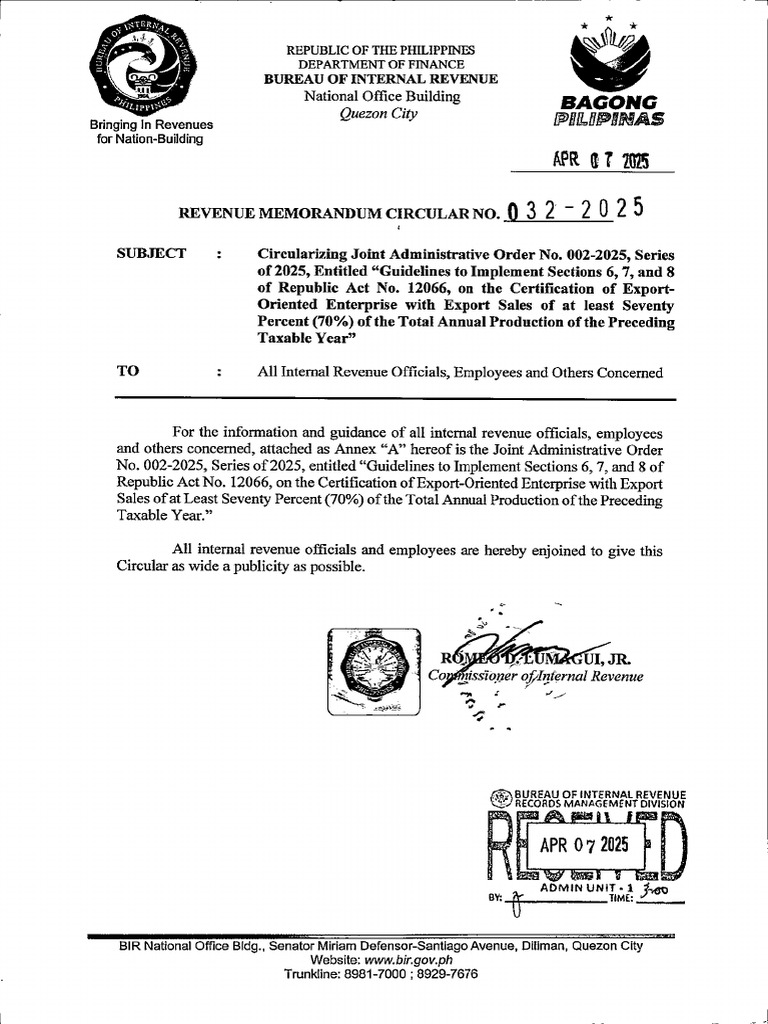 RMC No. 32-2025 | PDF
