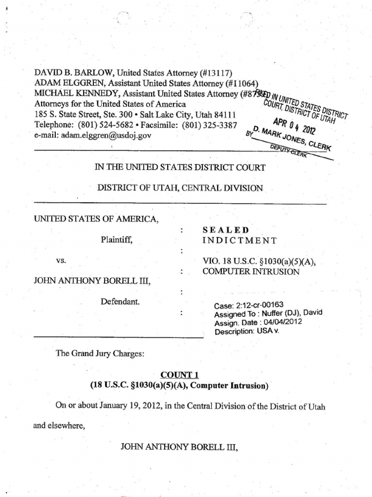 Indictment and Complaint against "Anonymous" hacker