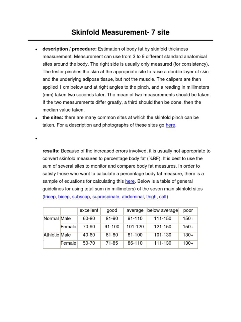 7-Site Skinfold Measurement Guide | PDF | Adipose Tissue | Primate Anatomy