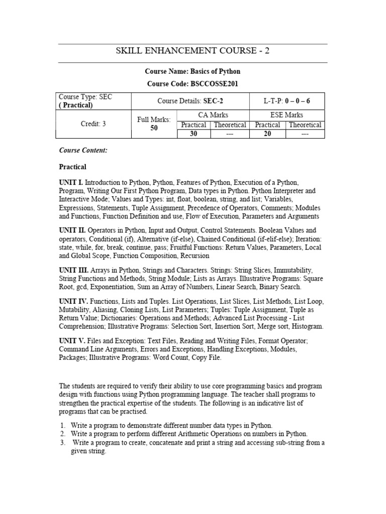 Python Basics Skill Enhancement Course | PDF | Parameter (Computer ...