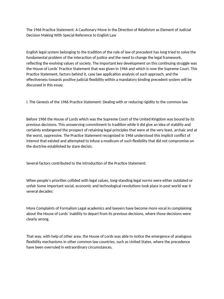 1966 Practice Statement: Judicial Flexibility | PDF | Precedent ...