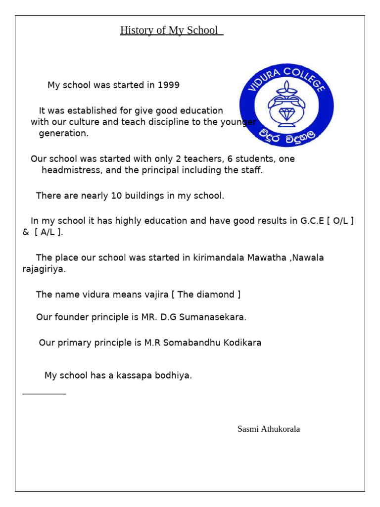 History of My School (History) | PDF