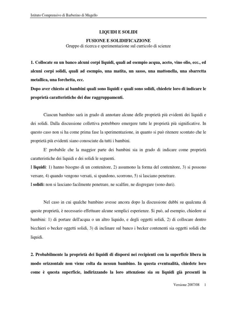 Liquidi E Solidi Fusione E Solidificazione Percorsi Didattici Classe 5a