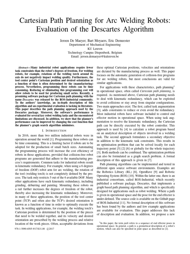 Cartesian Path Planning for Welding Robots | PDF | Kinematics ...