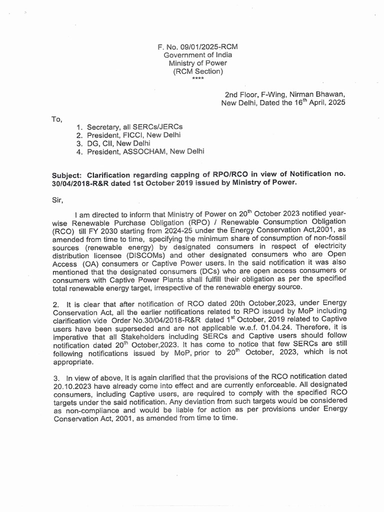 Clarification Issued by Ministry of Power Vide Letter Dated 16th April ...