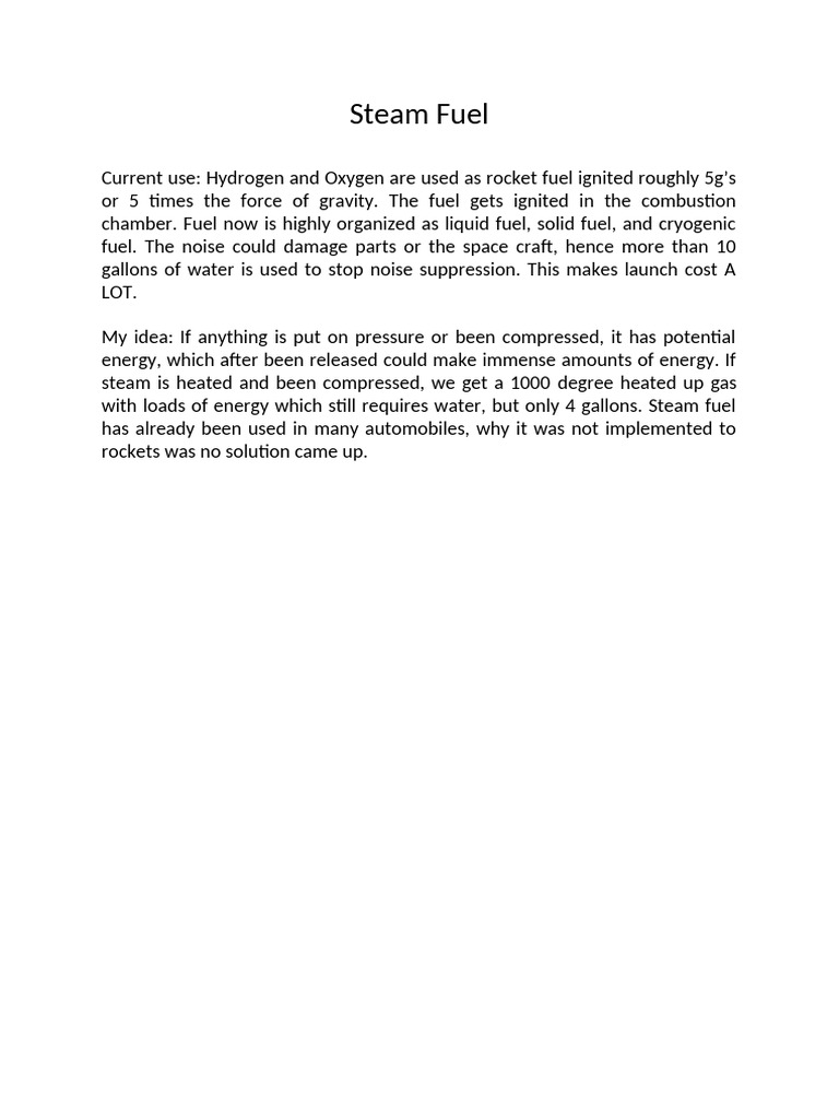 Steam Fuel: A New Rocket Propellant | PDF