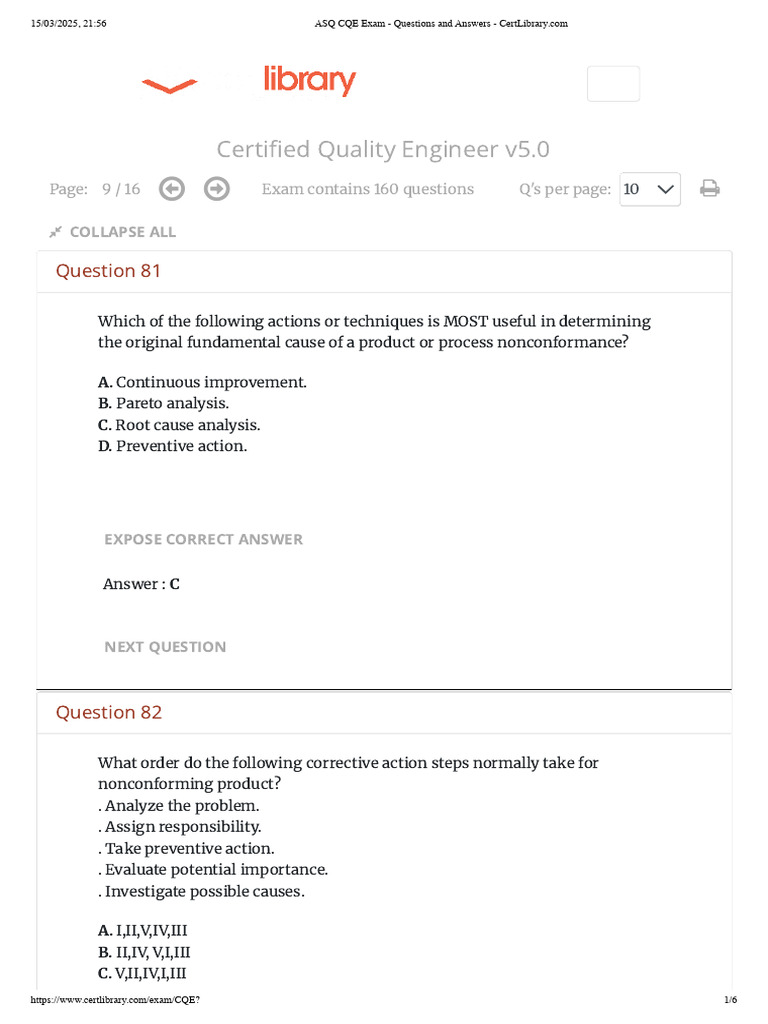 ASQ CQE Exam - Questions and Answers | PDF