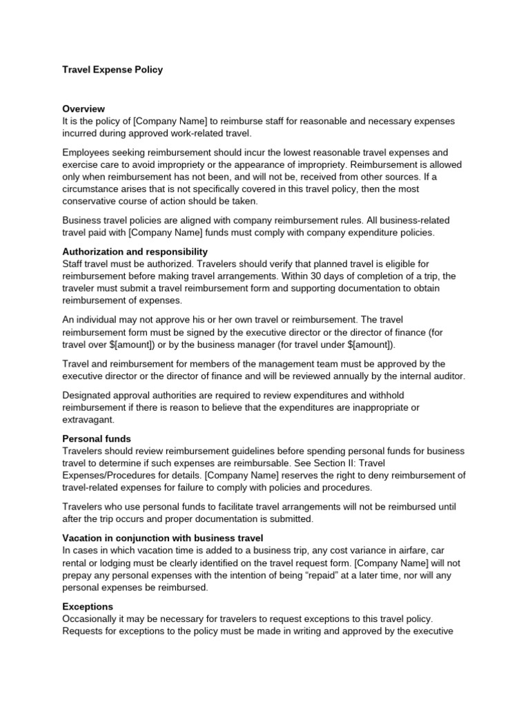USA Travel Expense Policy Template | PDF | Per Diem | Credit Card