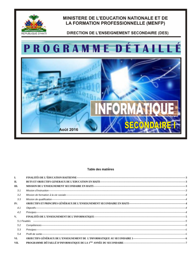 Programme Informatique Secondaire Haïti | PDF | Informatique | Virus ...