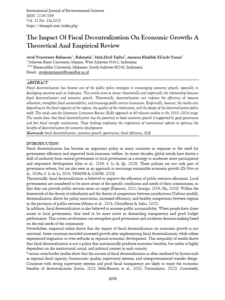 The Impact of Fiscal Decentralization On Economic Growth. A Theoretical ...