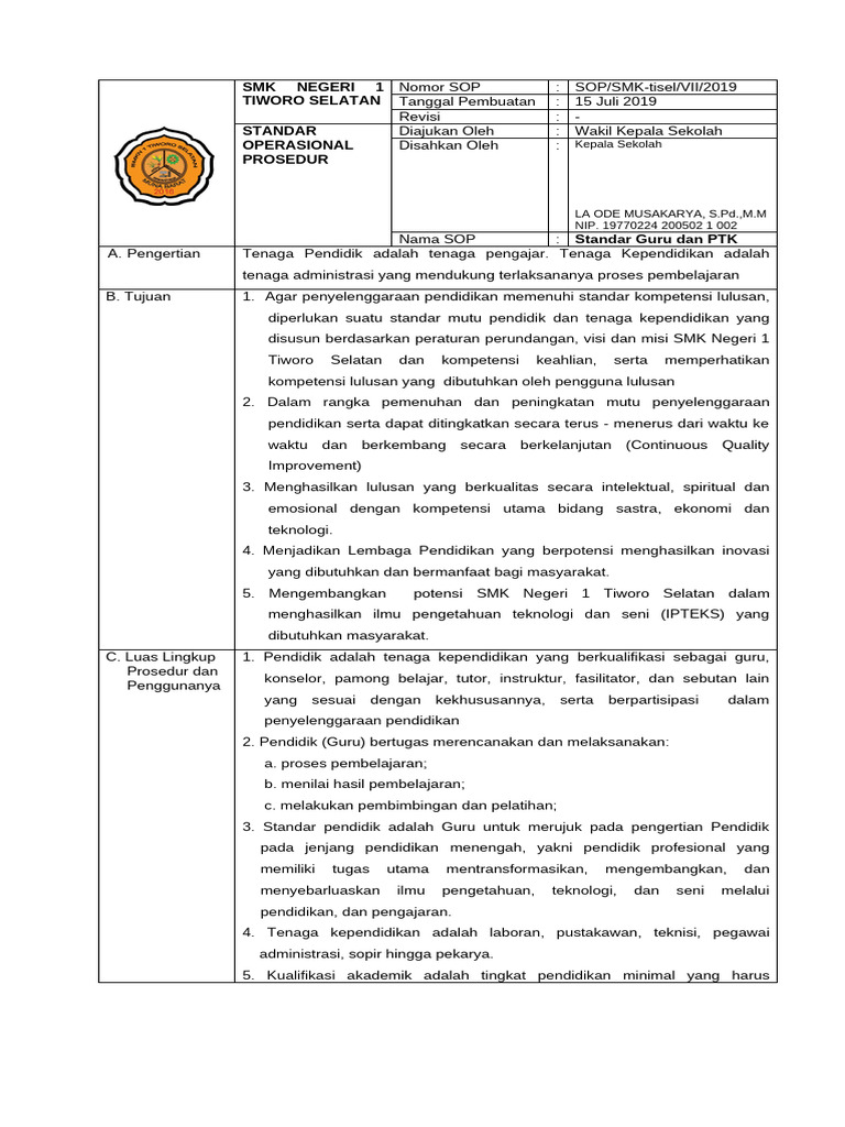 SOP Pengelolaan Pendidik dan Tenaga Kependidikan | PDF