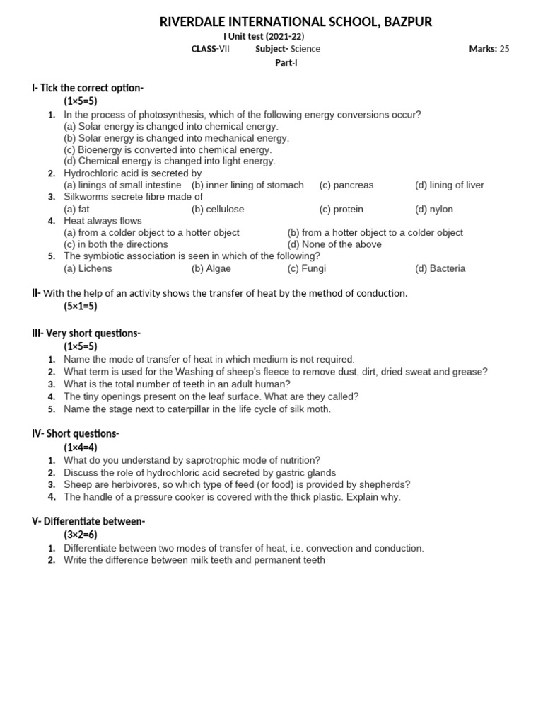 Class 7 Science UT I Part 1 (2021) | PDF