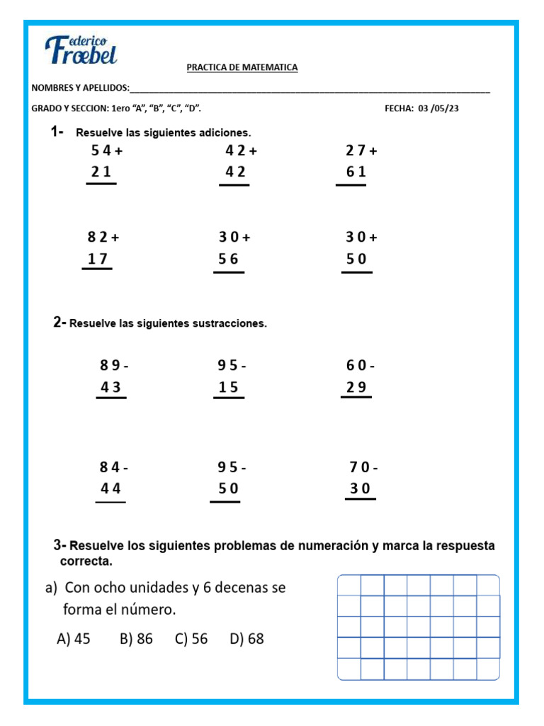 Práctica de Matemáticas para 1er Grado | PDF