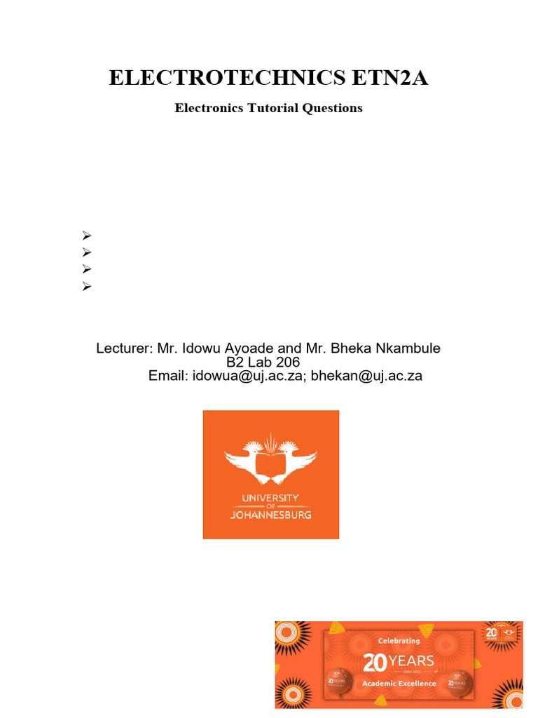 Electrotechnics Electronics Problems Guide | PDF | Diode | Amplifier
